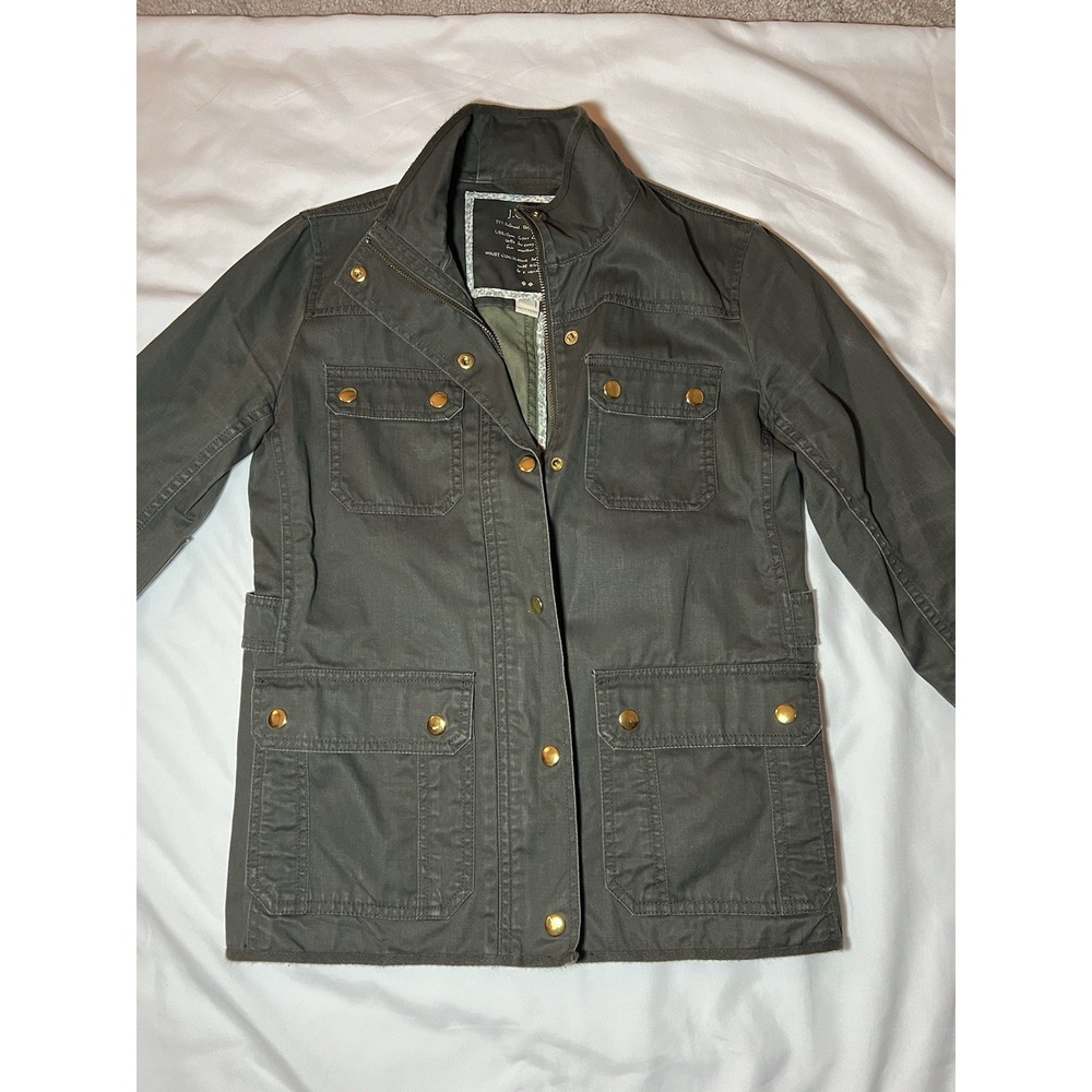 Women's J Crew Downtown Field Jacket‎ Full Zip Size XS Relaxed Boyfriend Green